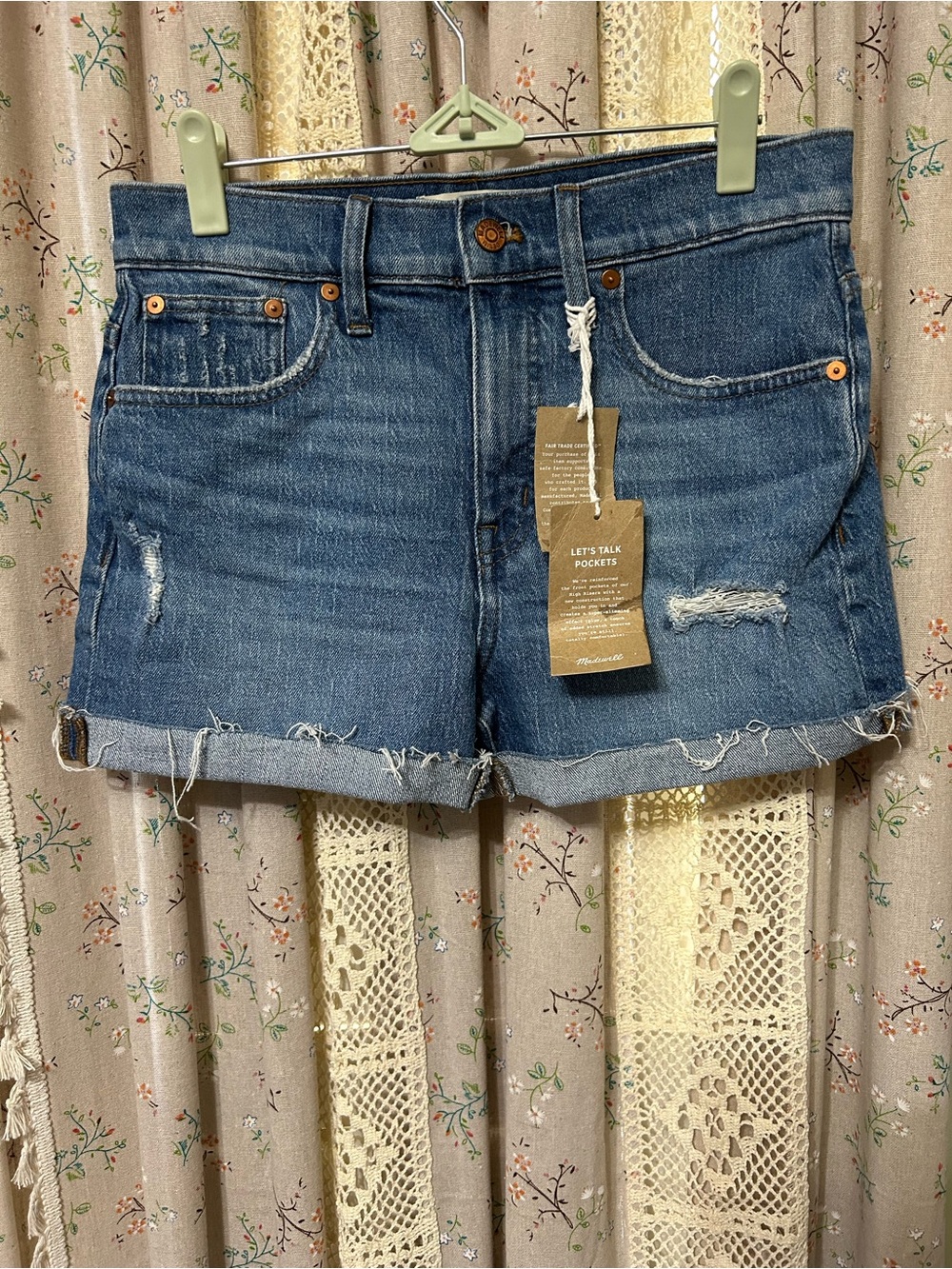 NWT Madewell High Rise Denim Shorts Size 26 Distressed Cuffed Fair Trade